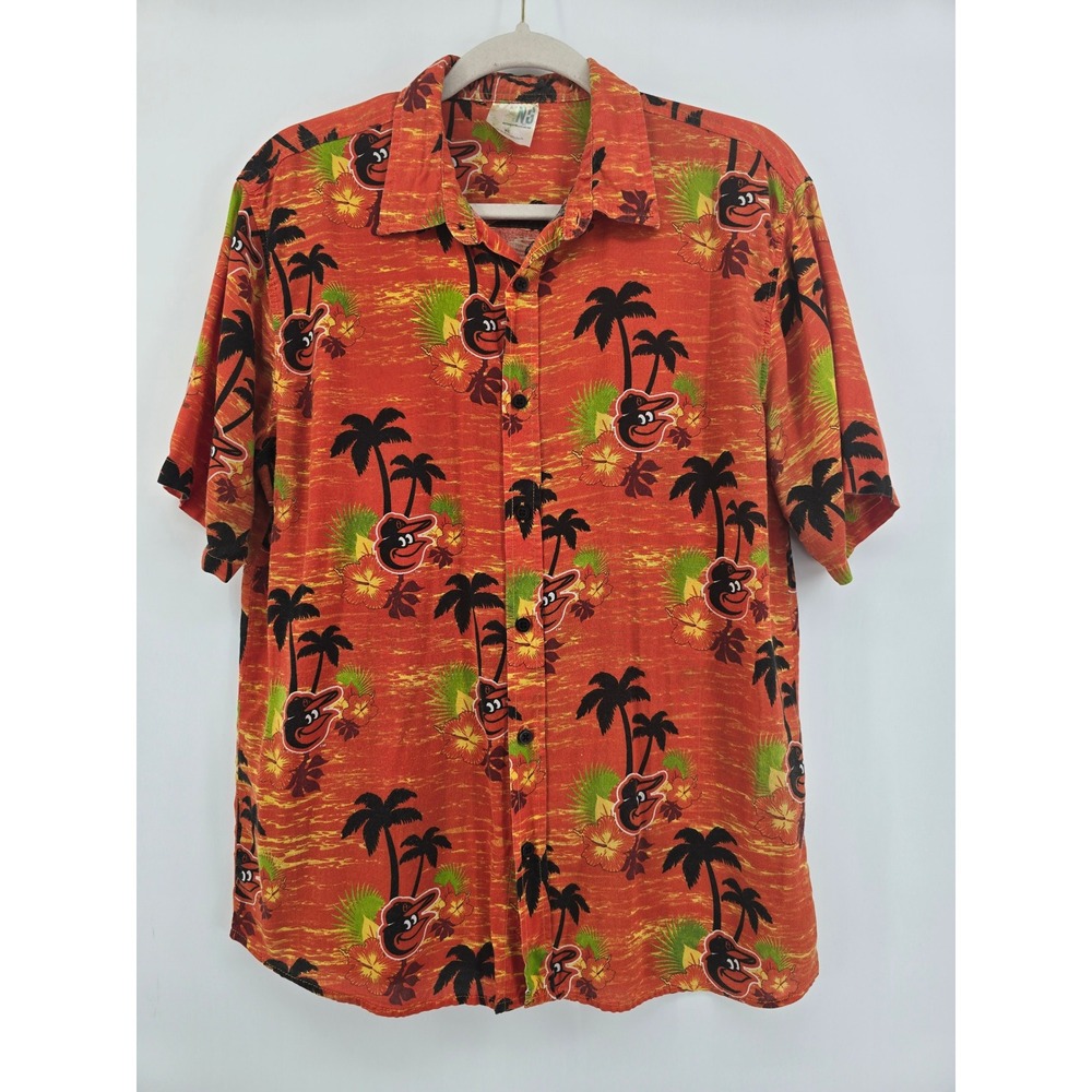 Baltimore Orioles MLB Hawaiian Shirt Mens XL Orange Tropical Palm Tree Mascot